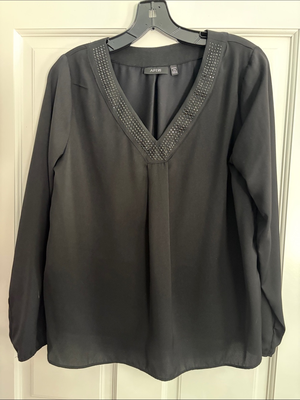 Apt. 9 Black V-Neck Studded Long-Sleeve Blouse